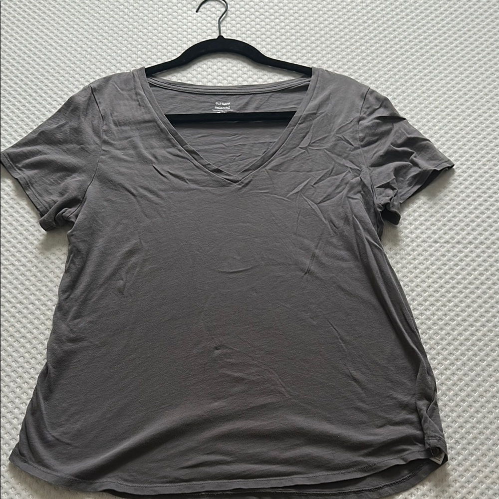Gray V-Neck Women's Top